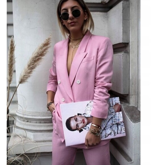 Zara Oversized Pink Double Breasted Blazer Jacket - Size: Large - Picture 10 of 14